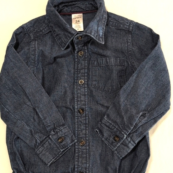 carter's chambray style cotton button down diaper shirt 24 months baby boy - Picture 3 of 6